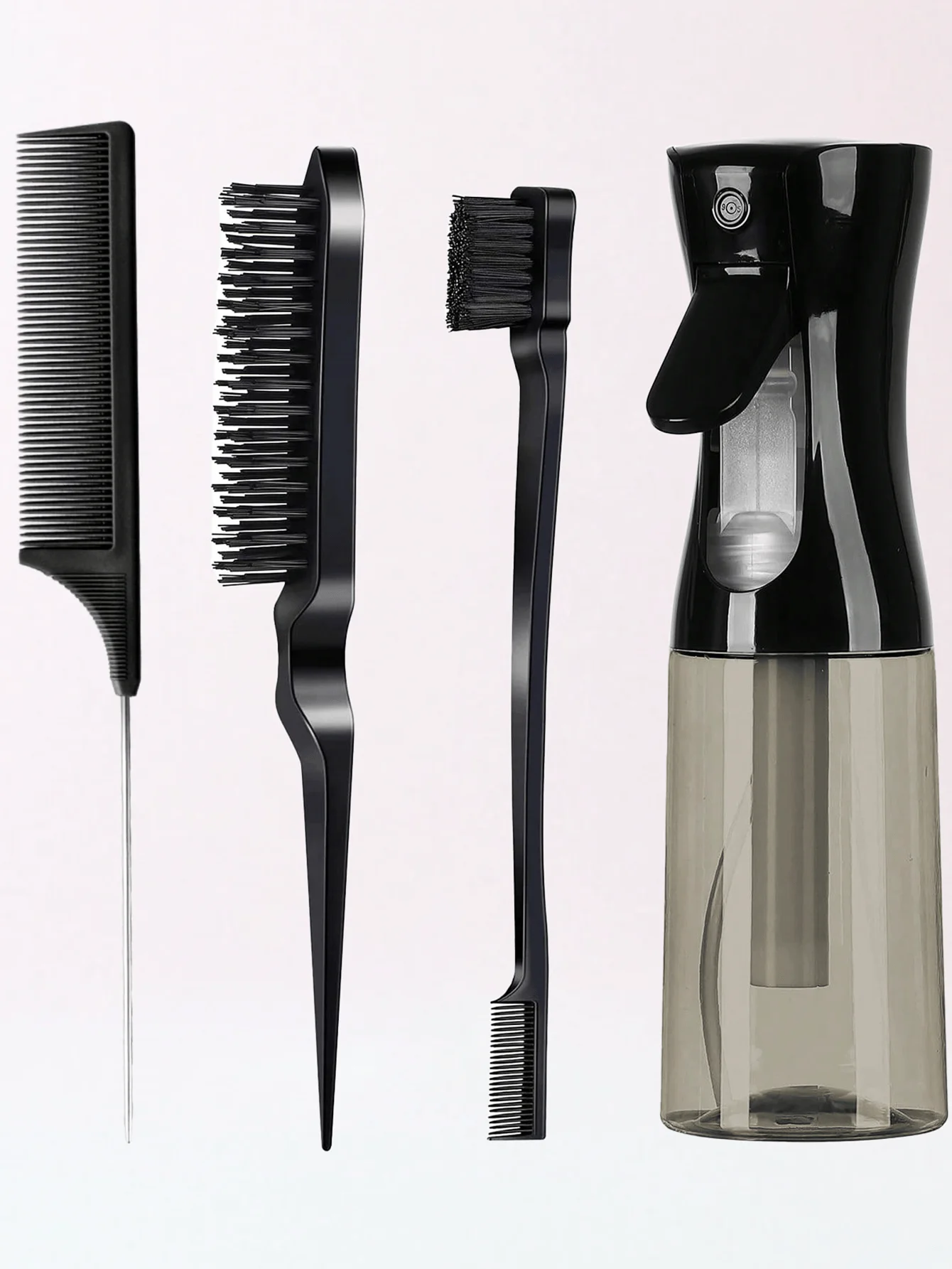 4Pcs Slick Back Hair Brush Set with Spray Bottle, Edge Brush, Rat Tail Comb & Teasing Brush, Hair Styling Tools for Smoothing Ba 3
