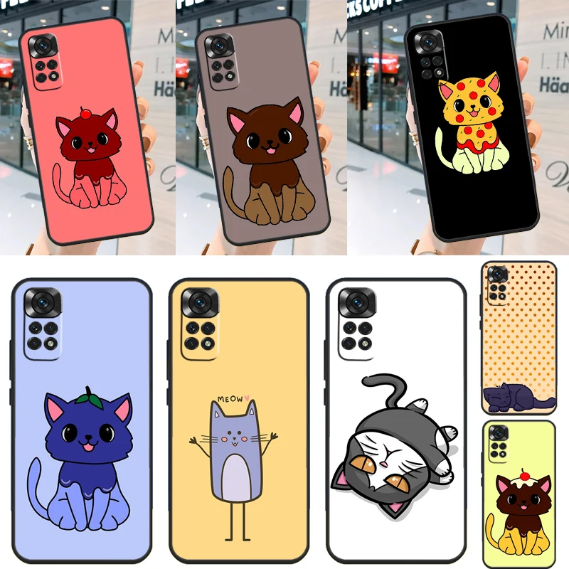 Cute Kawaii Blueberry Cat Case For Xiaomi Redmi Note 12 Pro Plus Turbo 8 9 10 11 Pro 9S 10S 11S 12S 9C 10C 12C Cover