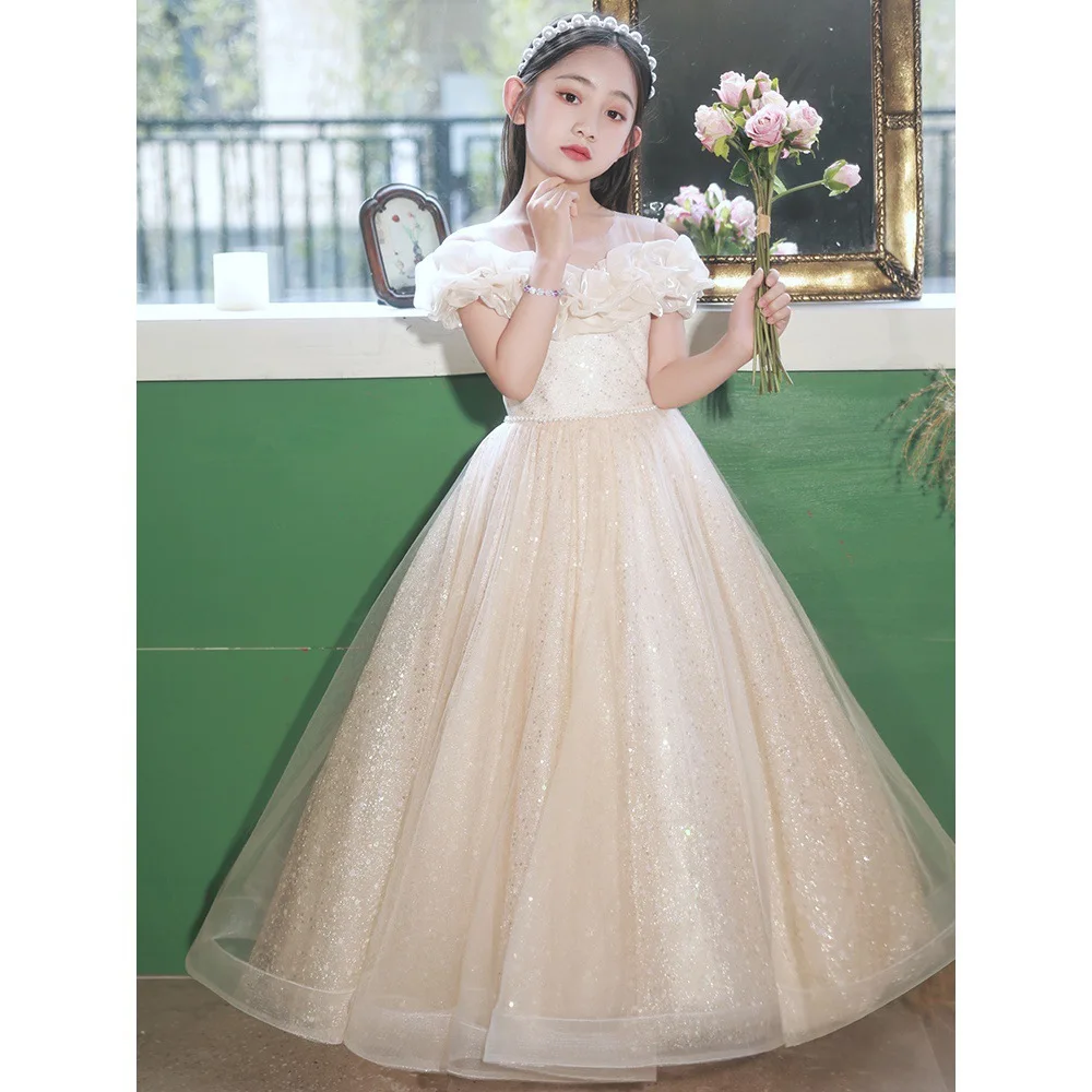 

2024 Girls formal dress princess dress Host high-end Children's light luxury niche Flower Boy Wedding Piano performance costume