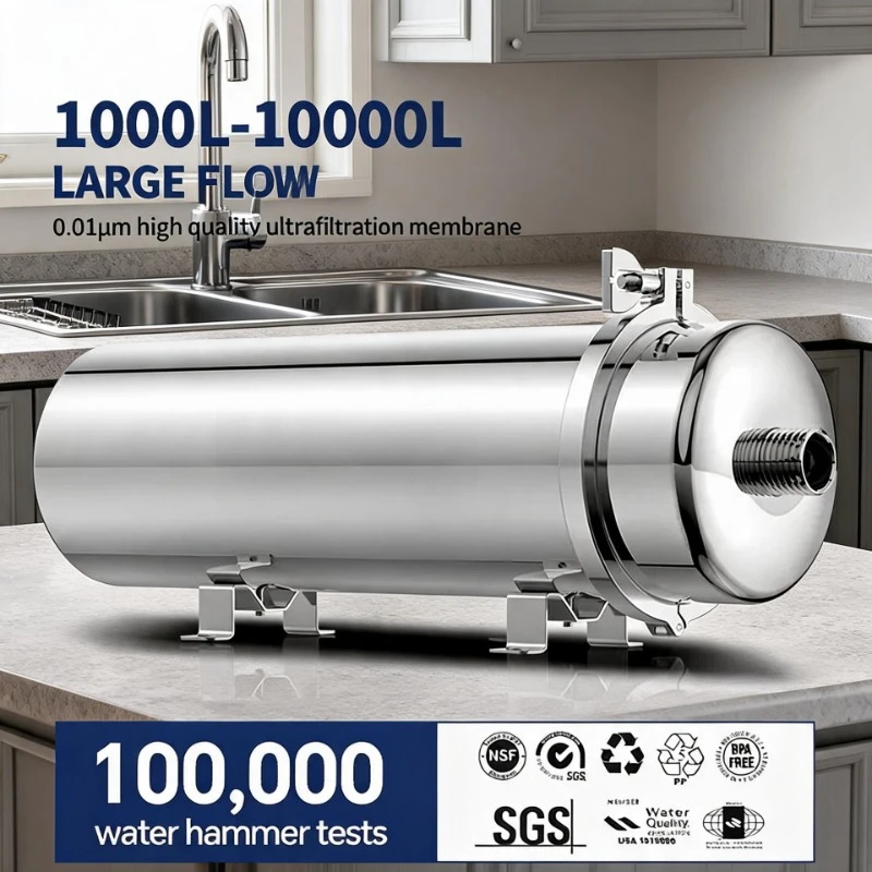 ZILISI Whole House High Flow Water Purifier System,1000L-10000L Stainless Mineral Water Filter, Reusable PVDF Lasts Exceed 5 Yea