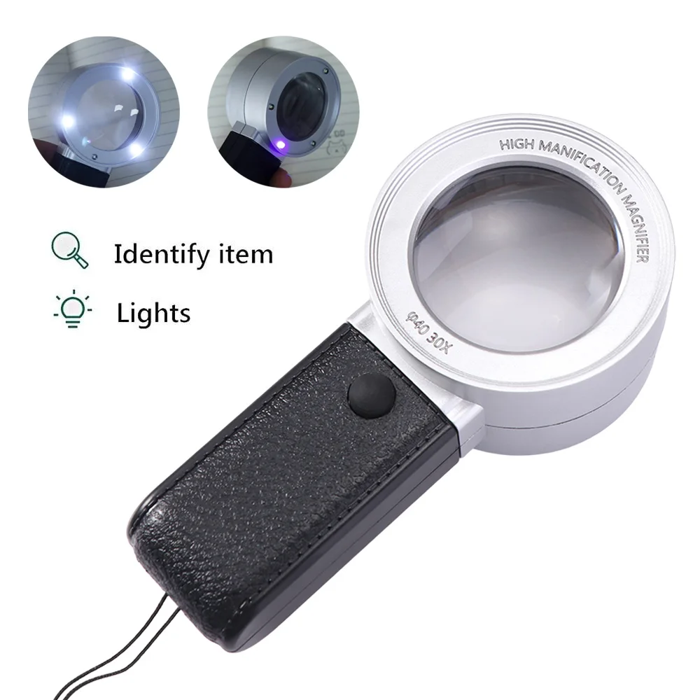 With 4 LED Light 30X Magnifying Glass Double Llayer Optical Glasses Handheld Magnifier Lens Loupe HD Reading Magnifier