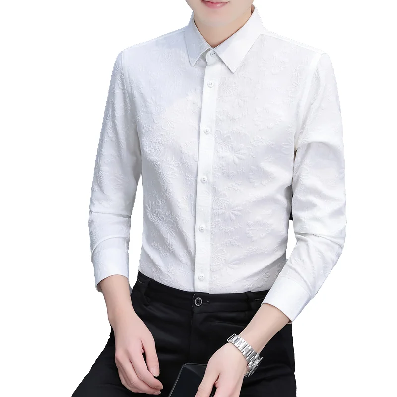

Мужская модная рубашка с длинным рукавом, новинка весна-лето, жаккардовая деловая рубашка, мягкая, дышащая, для офиса и поездок на работу