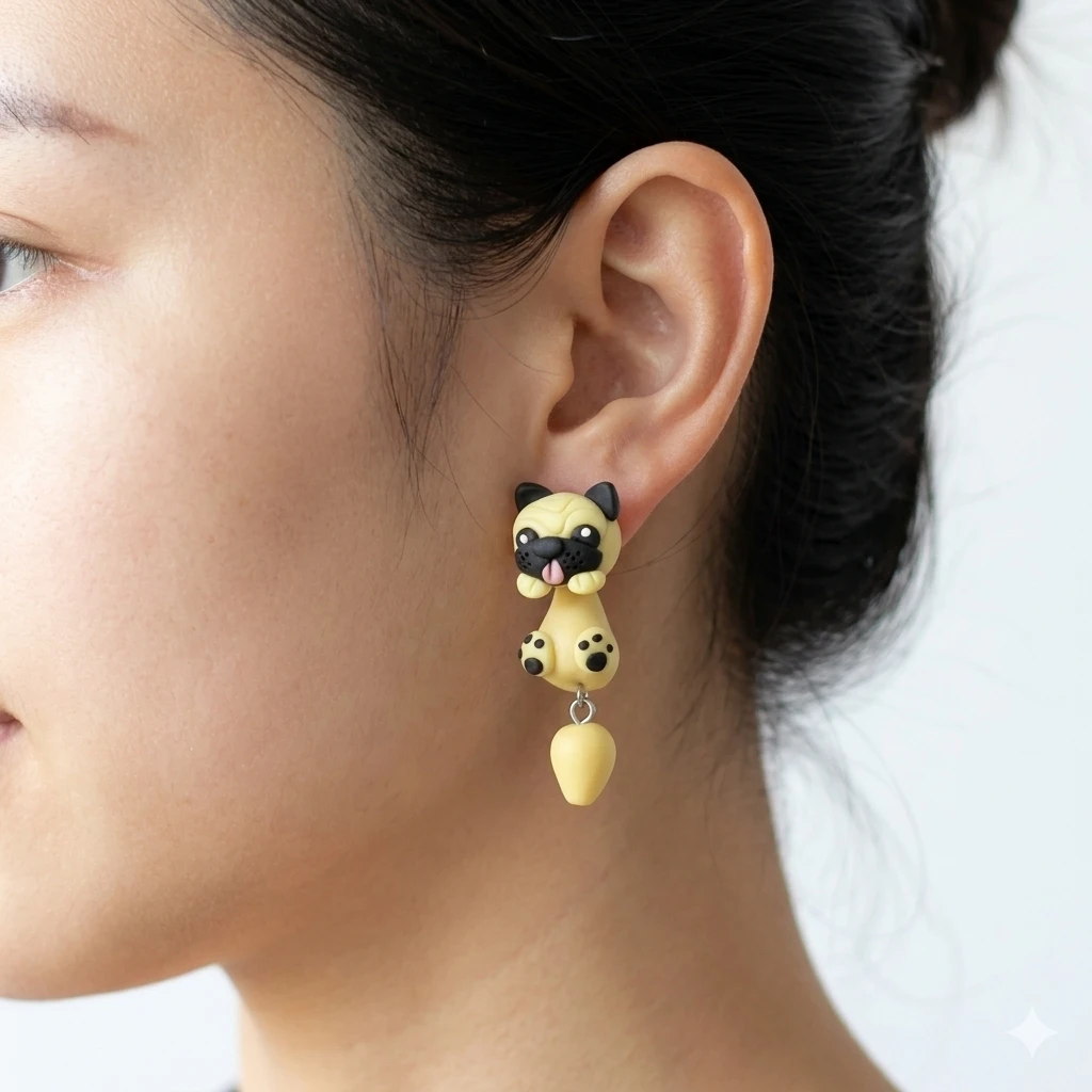 Handmade 3D French Bulldog Polymer Clay Stud Earrings For Women Men Cute Frenchie Front Back Ear Jackets Kawaii Dog Animal