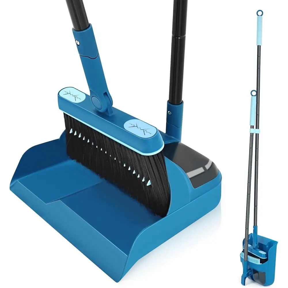 

Dustpan and Brush Set, 54 inches Long Handle Swivel Broom, Upright Foldable Dust Pan with Comb Teeth for Home Kitchen Lobby Indo