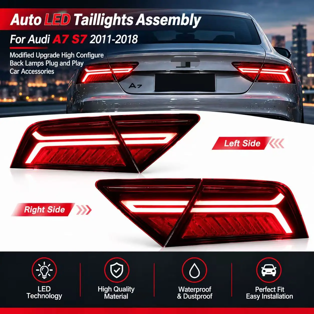 Auto LED Taillights Assembly For Audi A7 RS7 2011-2018 Modified Upgrade High Configure Back Lamps Plug and Play Car Accessories