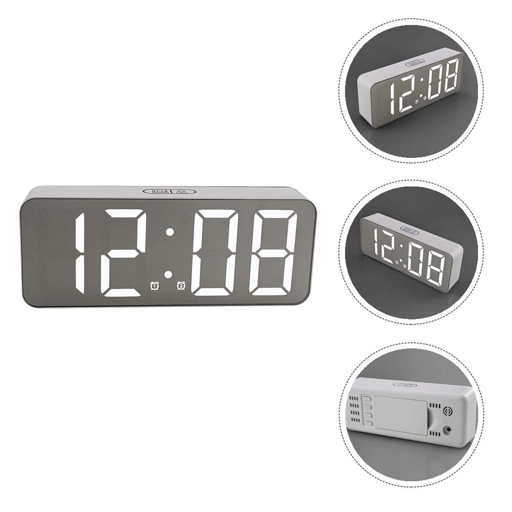 

Digital Desk Clock LED Mirror Display Calendar Temperature Adjustable Brightness ABS Eco Material Modern Room Decor