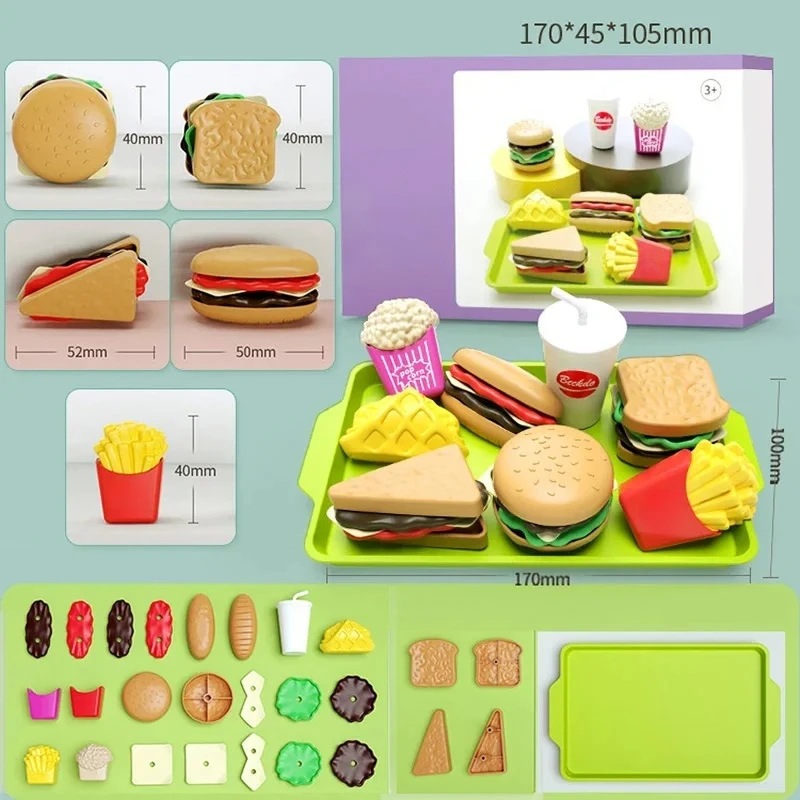 Afneembare Plastic Snack Hamburger Pretend Toy Kinderkeuken Speelhuis Voedsel Speelgoed Kinderen Hamburger Fantasiespel Koken Speelgoedset