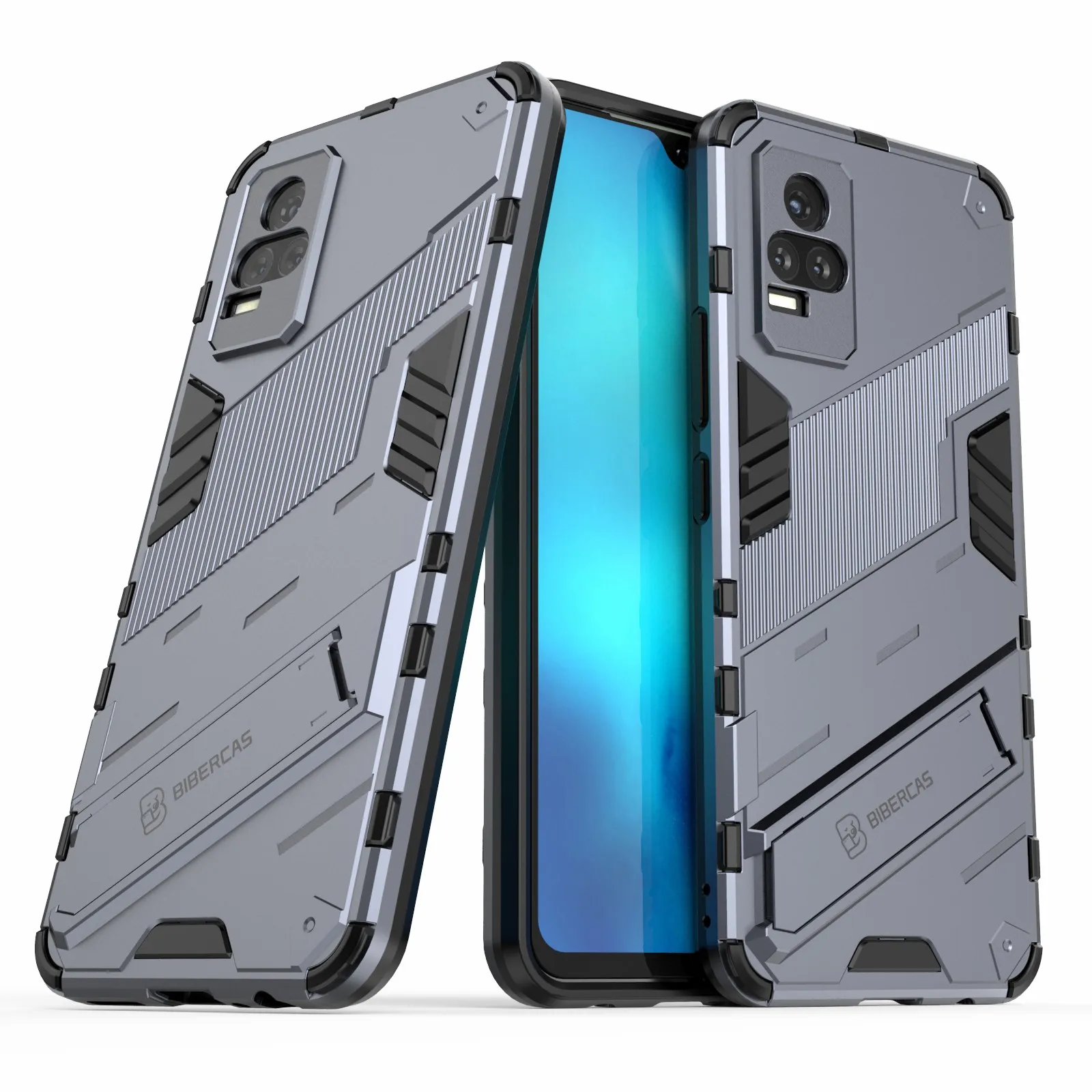 

Kickstand Dust-Proof Rugged Dual Layer Hybrid Hard PC Soft TPU Shockproof Protective Case for vivo V21e 4G / Y73 (2021) - Grey