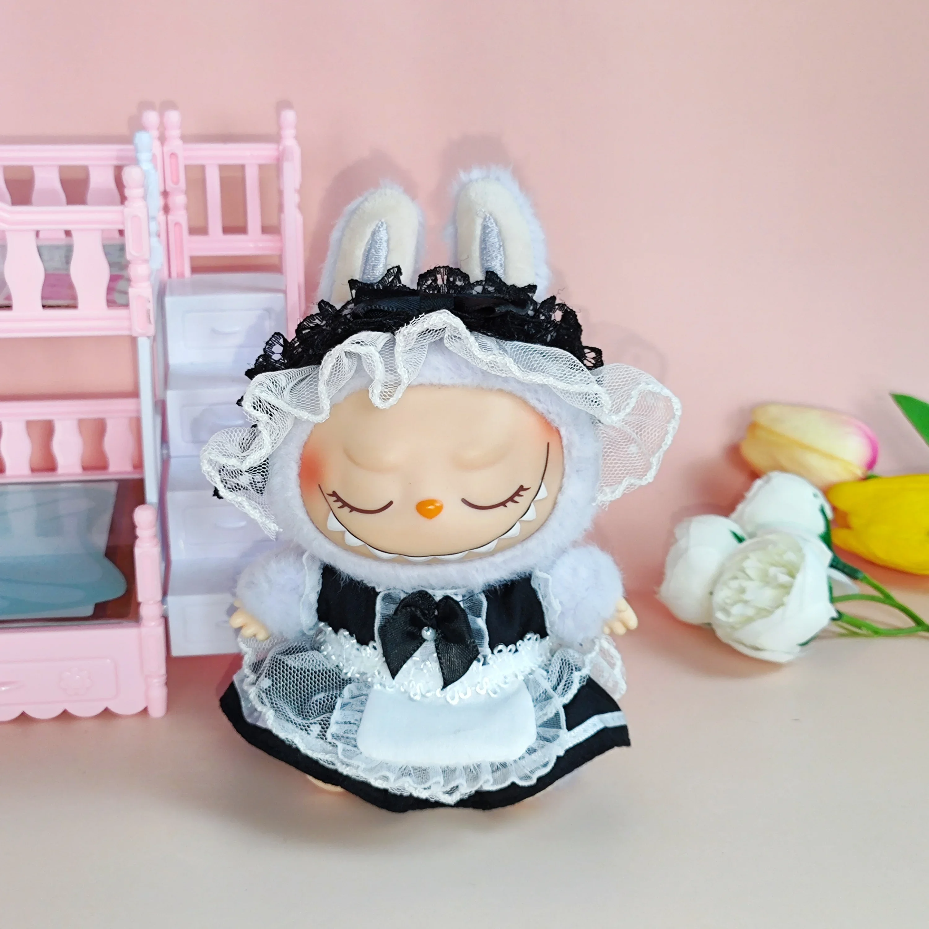 15-17cm Labubu Hanger Blind Box Labubu Keychain Doll Uniform Doll Maid Set