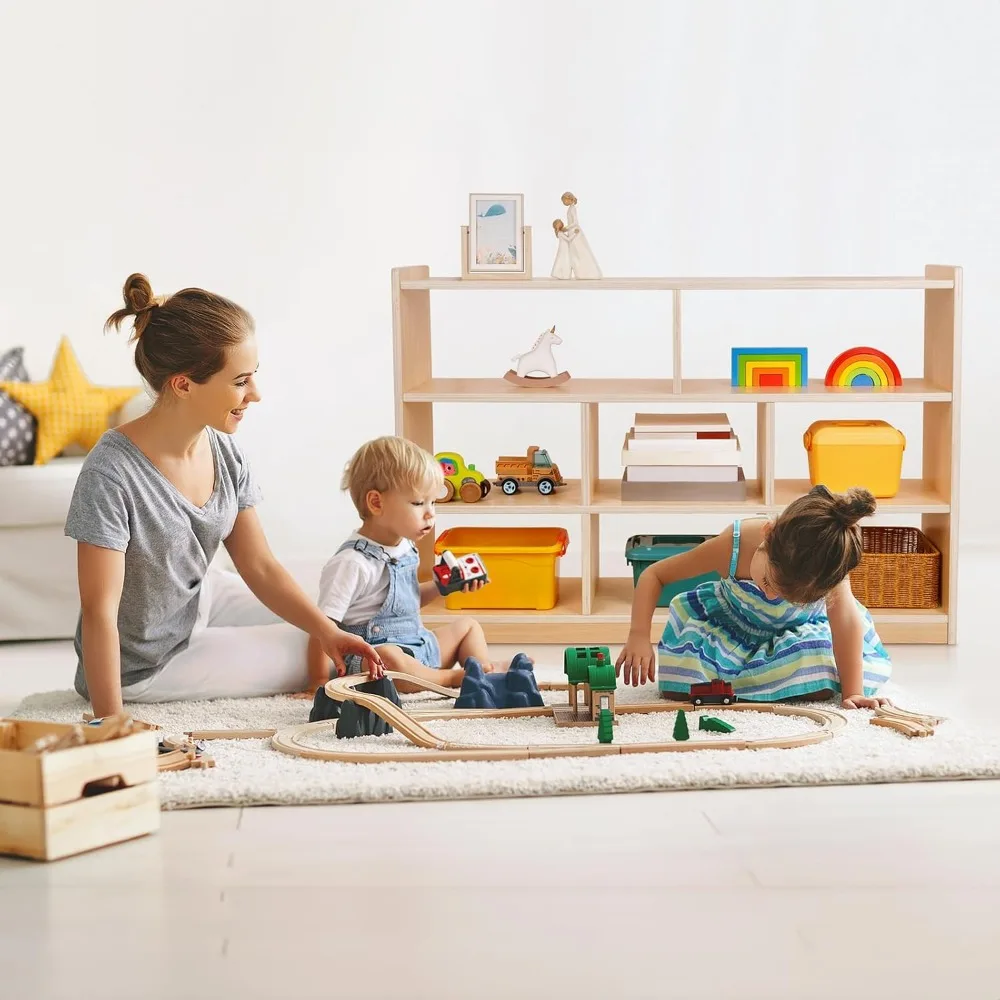 Scaffale Montessori Armadietto portaoggetti in legno a 8 sezioni, Scaffale Montessori per bambini, Organizzatori di giocattoli e stoccaggio per la cameretta dei bambini, Playr