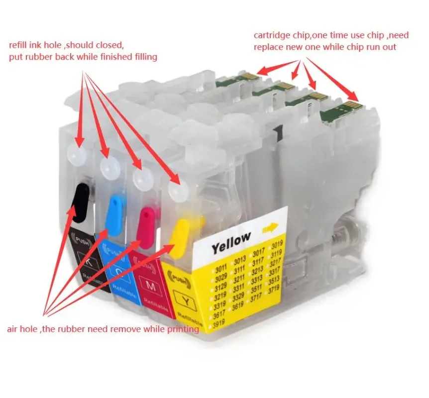 North America LC401 LC401XL Refillable Ink Cartridge With Chip For Brother MFC-J1010DW MFC-J1012DW MFC-J1170DW Printer