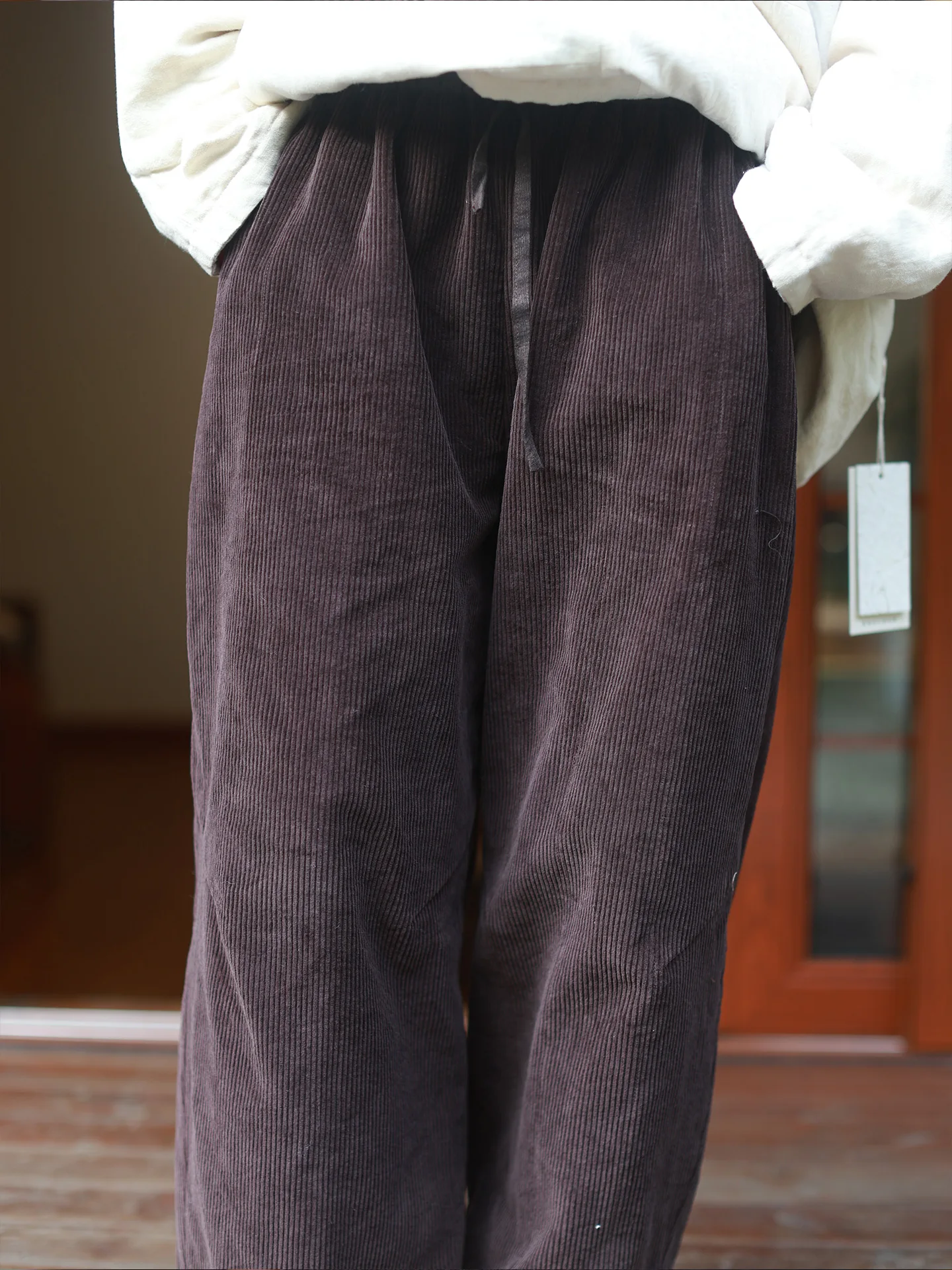 

Хлопковые вельветовые удобные брюки свободного кроя с эластичным поясом, темно-коричневые, с цветочным принтом, женские, прямые, повседневные