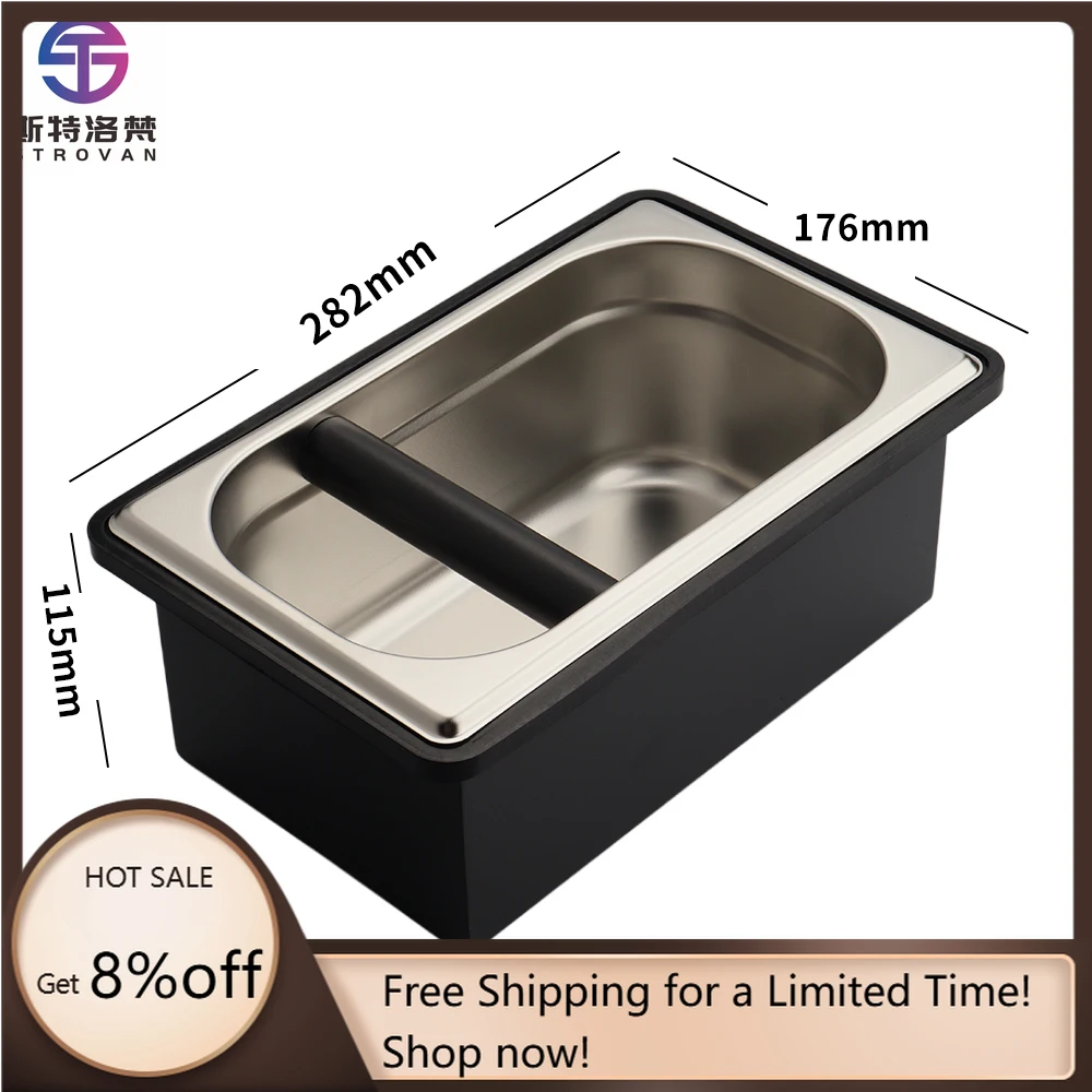 

STLG WJW Stainless Steel Embedded Coffee Grounds Knock Box Barista Tools Espresso Portafilter Knock Box Bin Black