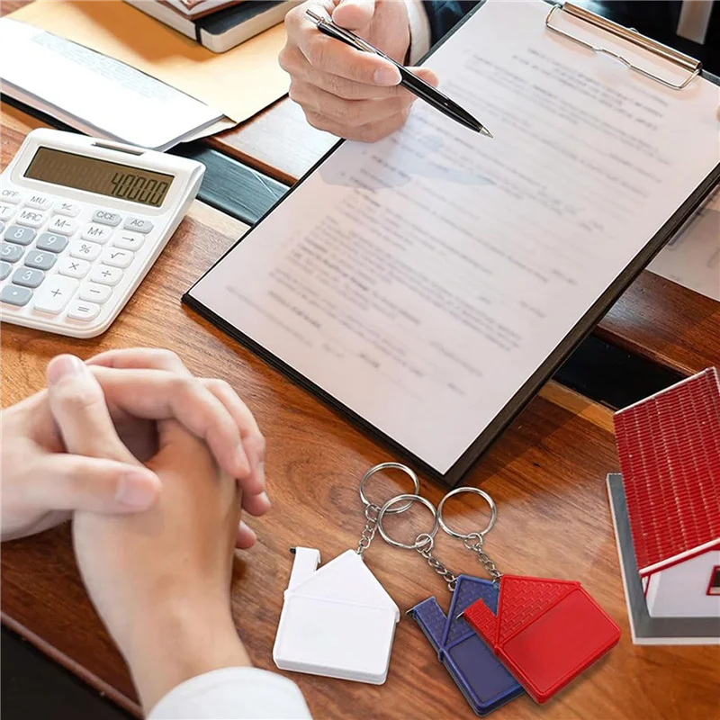 

B03C-60 Pcs House Shape Tape Measure Keychains 1M/3Ft Real Estate New House Gifts Closing Gifts For Home Buyer