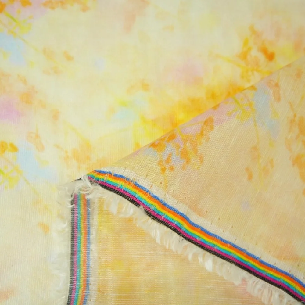 

Printed Fabric Thin Semi Transparent Turmeric Goose Yellow Wind Puff Floral Halo Dyed Tank Top Dress Fashion Design Sewing Cloth