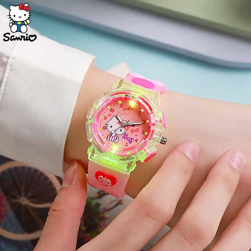 Orologio da polso per bambini modello Sanrio 3D orologio luminoso Cinnamoro Kuromi orologio al quarzo impermeabile Hello Kitty Watch regali per