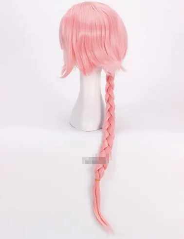 Peluca de Cosplay de Game Fate Apocryph Astolfo, peluca sintética resistente al calor rosa de 75cm, gorro de peluca y 3 nudos negros