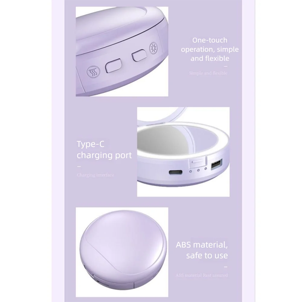 الطاقة المتنقلة 4 في 1 مرآة ماكياج LED 2 لون ضوء 3 وضع التدفئة مضاءة المرآة البالونية متعددة الوظائف 3x المكبر