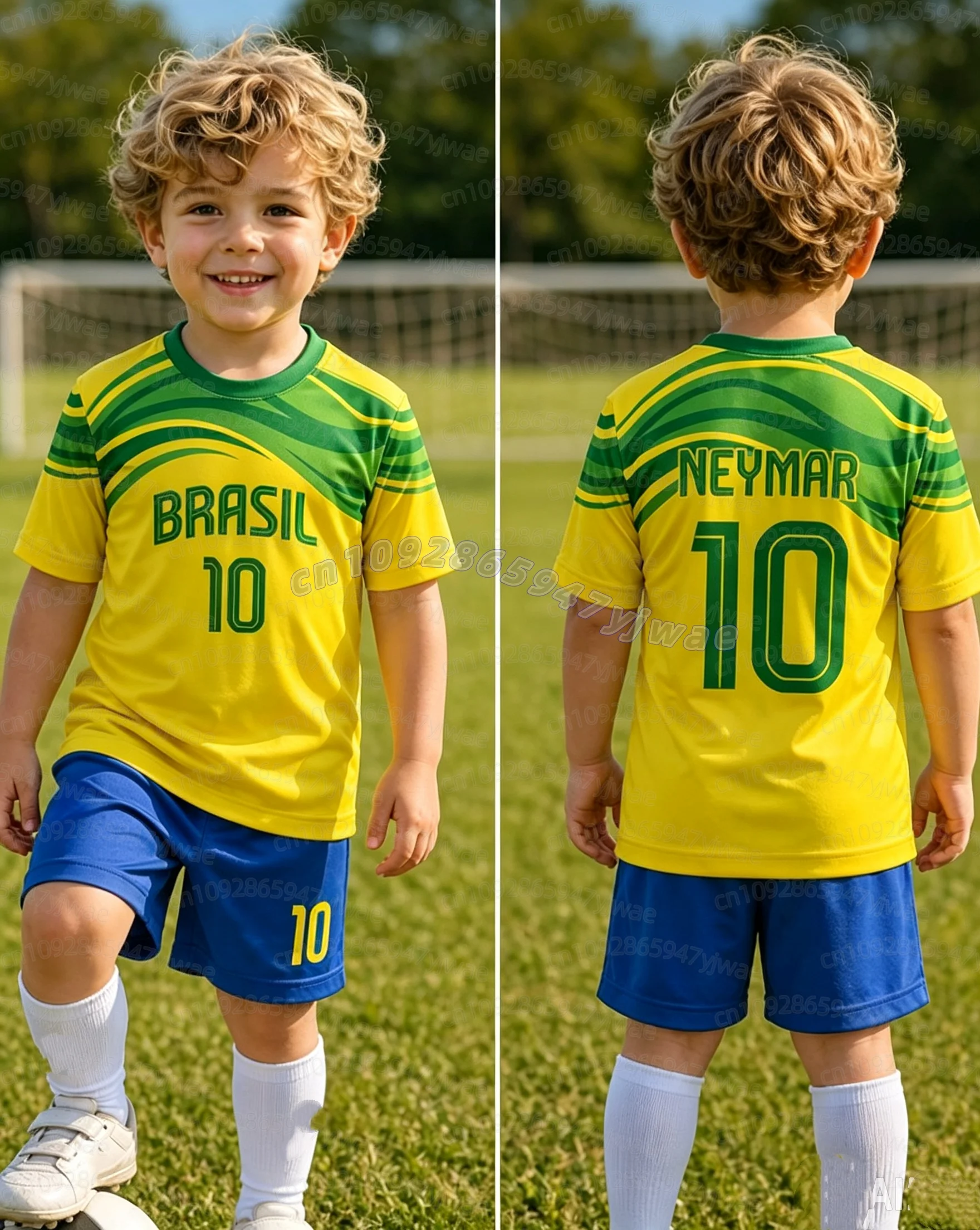 2026 Jungen Mädchen Neymar Nr.10 Fußballtrikot T-Shirt Shorts Set Damen Herren BRASILIEN Fans Kinder T-Shirt Shorts Set Trainingsanzug 2-teiliges Set – Detail 11