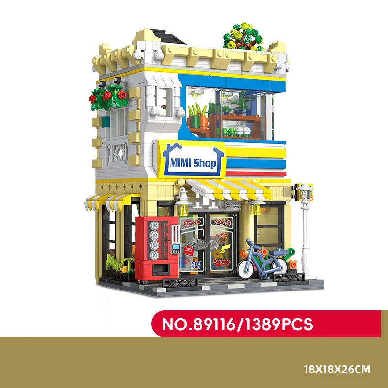 Kreative Stadt Street View Architektur Convenience Store Baustein Straßenbild Bau Ziegel Spielzeug Mit Licht Für Geschenke