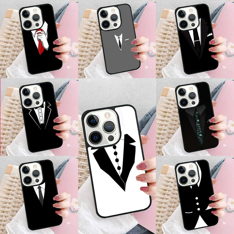 Man Suit Shirt Tie Phone Case Cover for iPhone 16 Promax 15 Pro 13 14 Plus 11 12 Mini XR XS MAX Coque