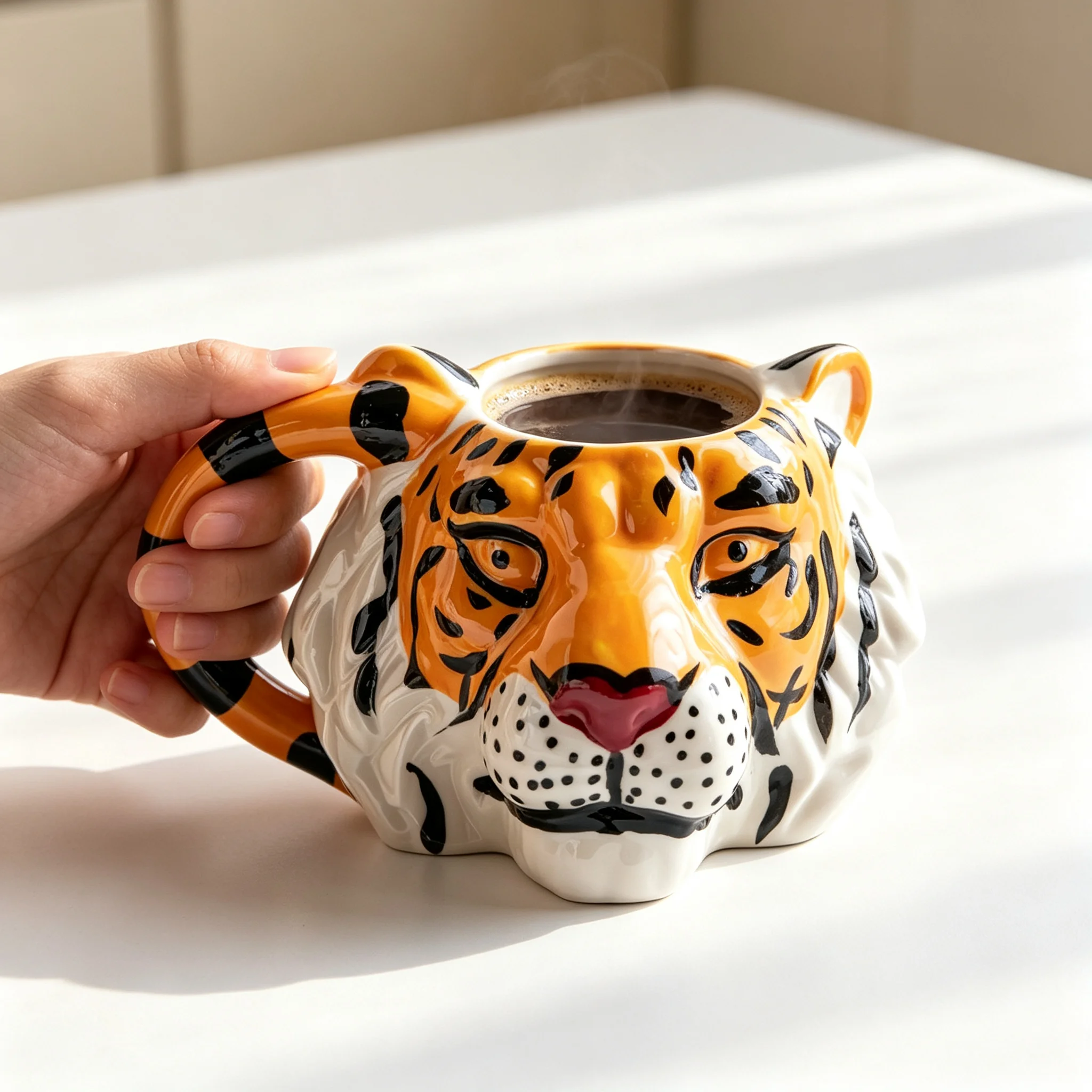 Creative 3D Tiger Head Ceramic Mug Hand Painted Animal Coffee Milk Water Cup Novelty Gift