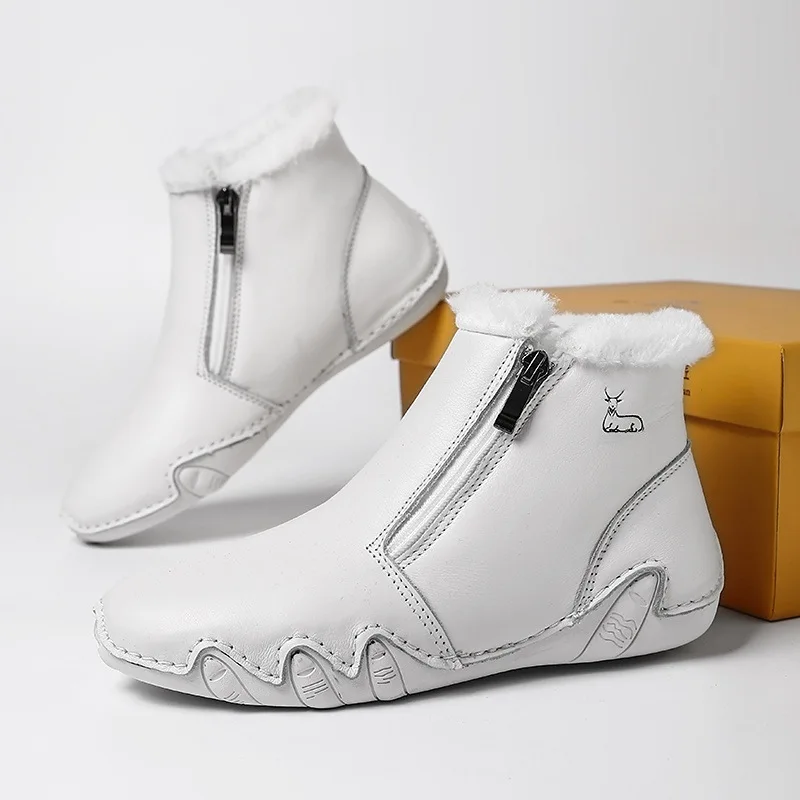 Hot Sale Retro Style Boots Women Genuine Leather Large Size Cotton Shoes High Top Wear Resistant Outdoor Casual Shoes