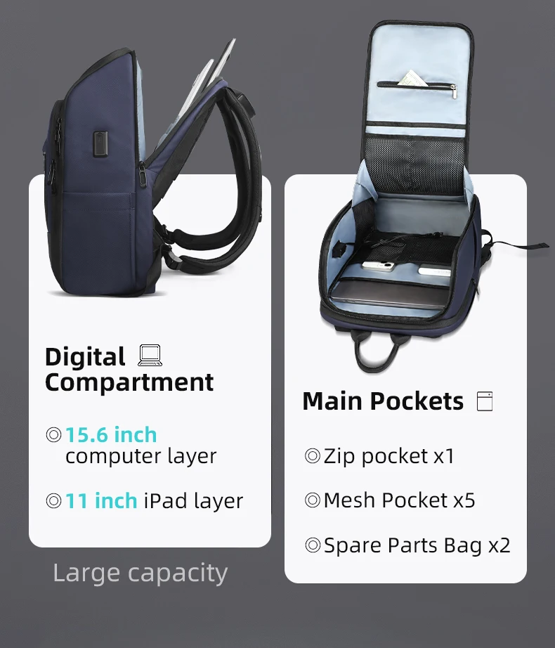 Heroic Knight Minimalistischer Herren-Reiserucksack mit Großer Kapazität, 15,6 Zoll Laptop-Tasche, Wasserdichter Business-College-Rucksack – Detail 7