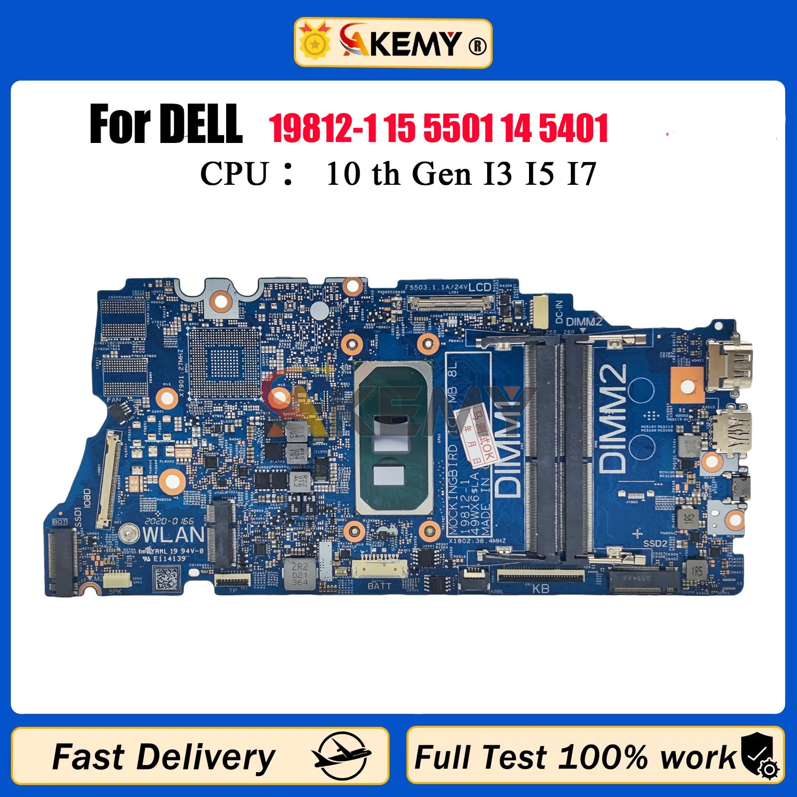 

19812-1 Mainboard For Dell Inspiron 5501 5401 5408 5508 Vostro 5401 5501 Laptop Motherboard with i3 i5 i7 CN-0526VM 100% test OK