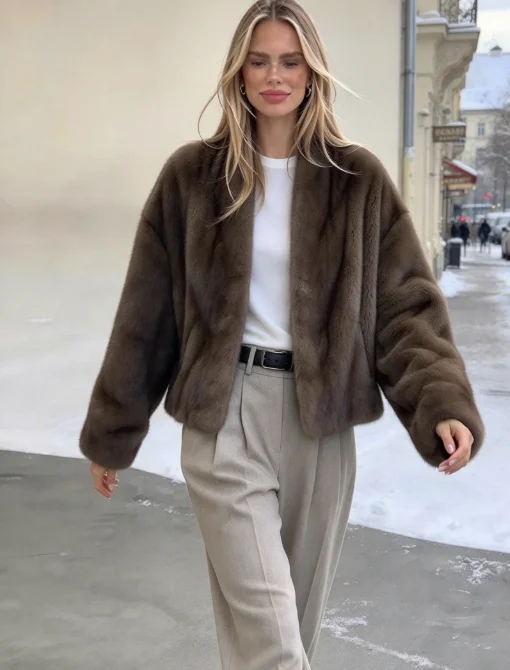 Lady Collarless Long Sleeve Faux Fur Coats Brown Open Front Plush Warm Outerwear 2026 Women Casual Loose Furry Daily Jackets New