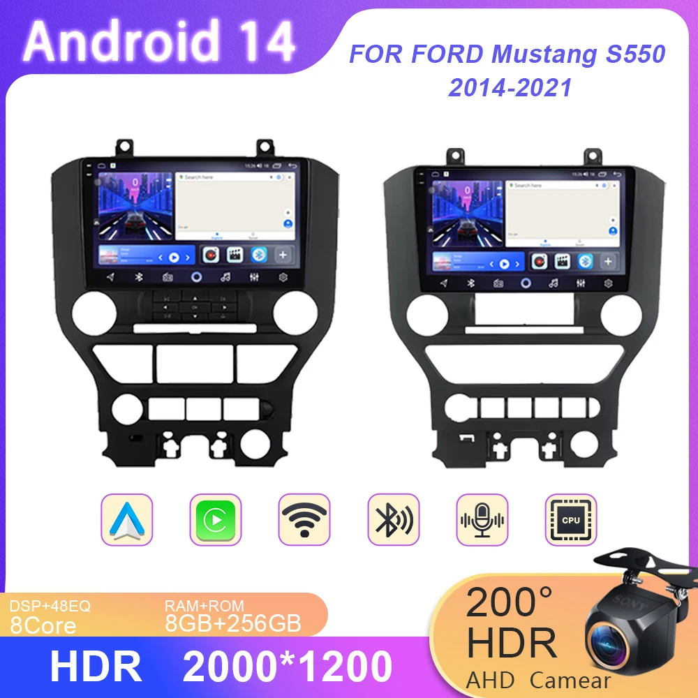 

Android 14 Carplay для FORD Mustang S550 2014-2021 мультимедийный автомобильный плеер с экраном навигации GPS Радио No 2 Din стерео головное устройство