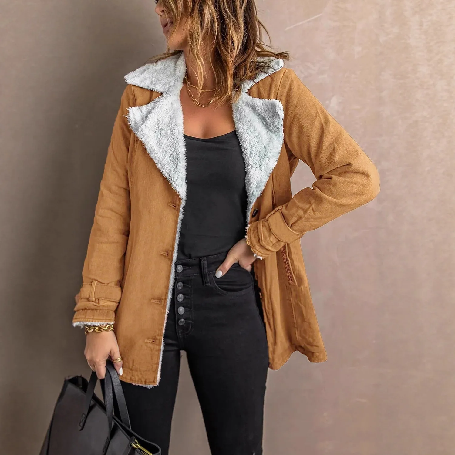 

Women's Jackets Women Clothes Jacket Autumn/Winter New Women's Long-Sleeved Coat with Fleece Lining for Warmth Top Coat Jacket