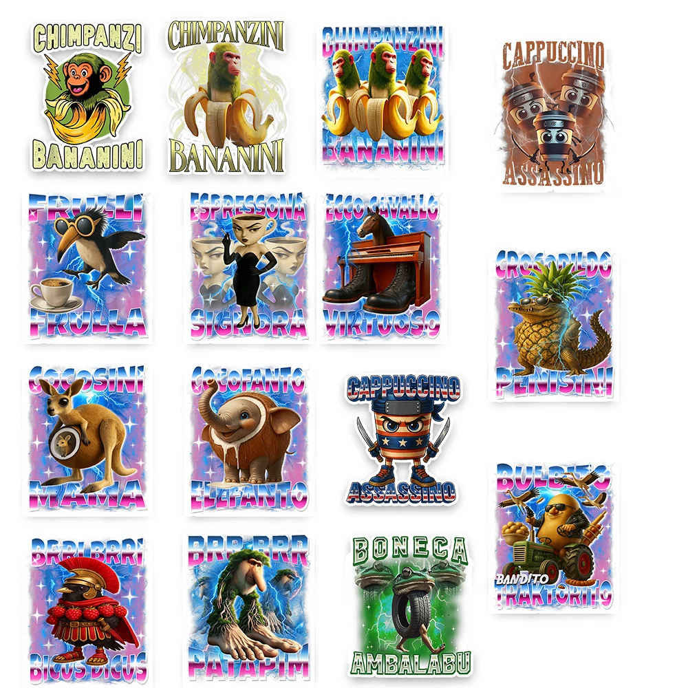 لتقوم بها بنفسك فرحان الإيطالية الدماغ حقيبة ملصق 60 قطعة Bombardino Crocodillo ملصق الكتابة على الجدران الهاتف الأمتعة ملصق للمراهقين هدية