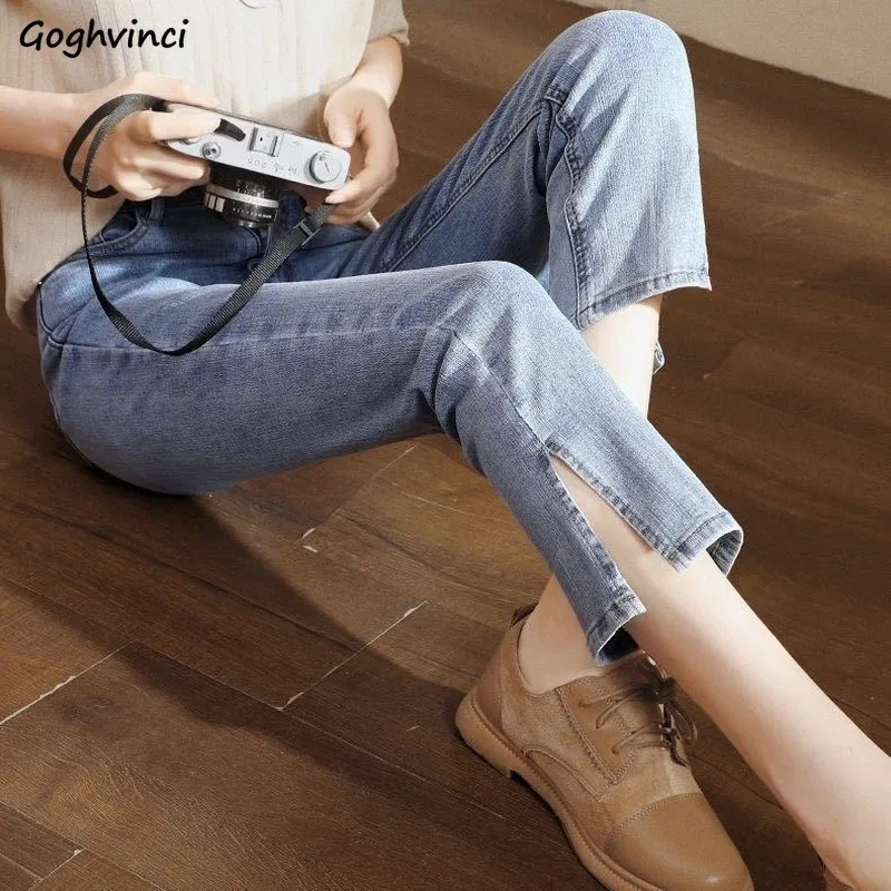 Jeans Women Split High-waist Stretchy Flare Skinny Denim Trousers Vintage Fashion All-match Streetwear Causal Simple Ulzzang New