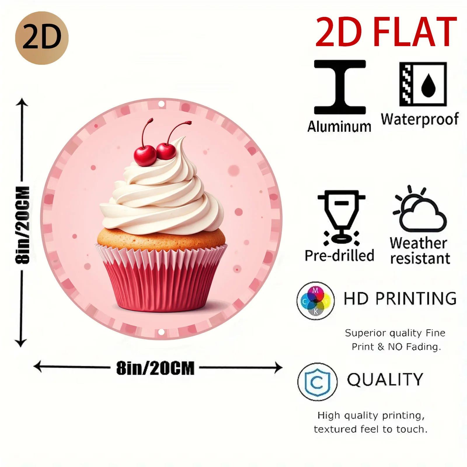 Cute Cupcake Wall Decor - Cherry & Whipped Cream Frosting with Pink Cupcake Wrapper - Pastel Pink & White Party Decoration for K