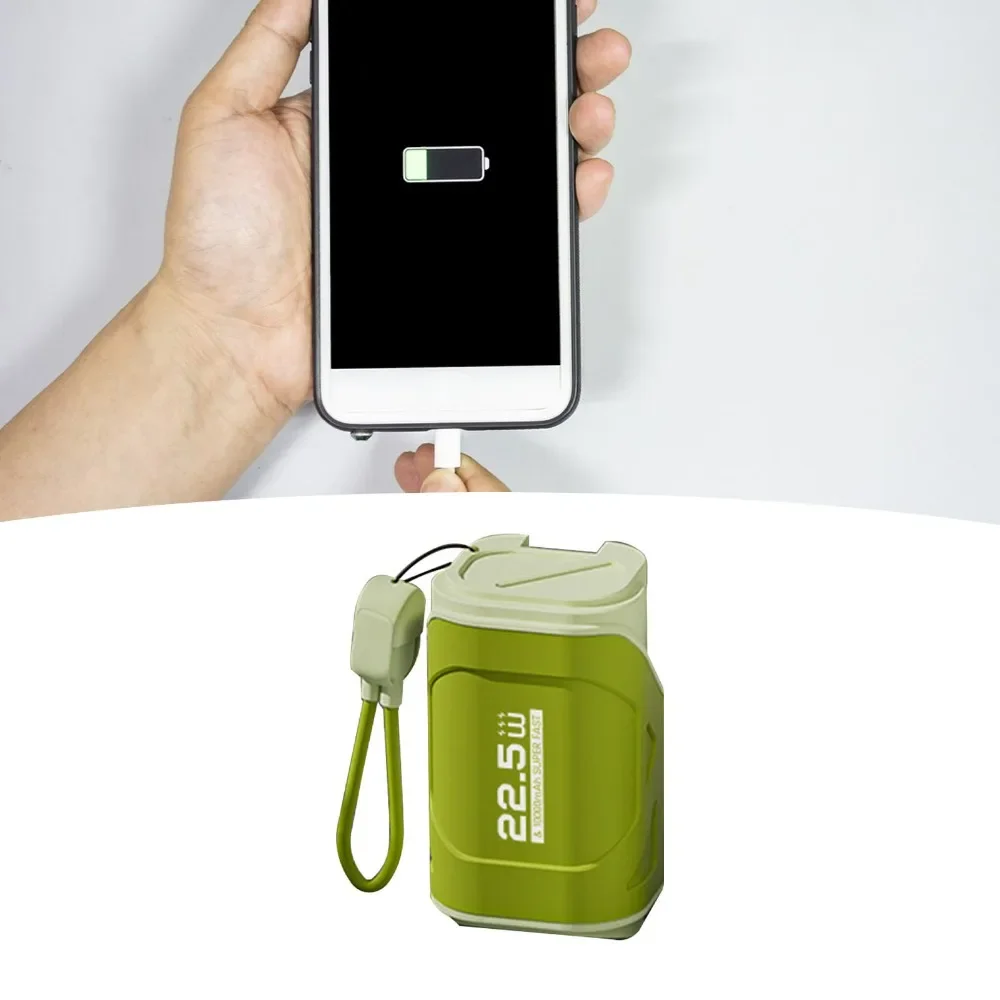 10000mAh Power Bank with AC Wall Plug and Cable 22.5W Fast Charge Compact Travel Portable Charger for Android for IOS Olive