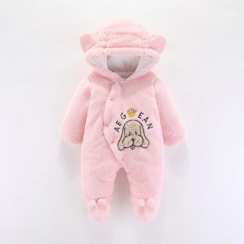 Winter Baby Jumpsuit Cute dog Hooded Plus Velvet Baby Boy Snowsuit 0-1Years Newborn Todder Overalls Infant Romper