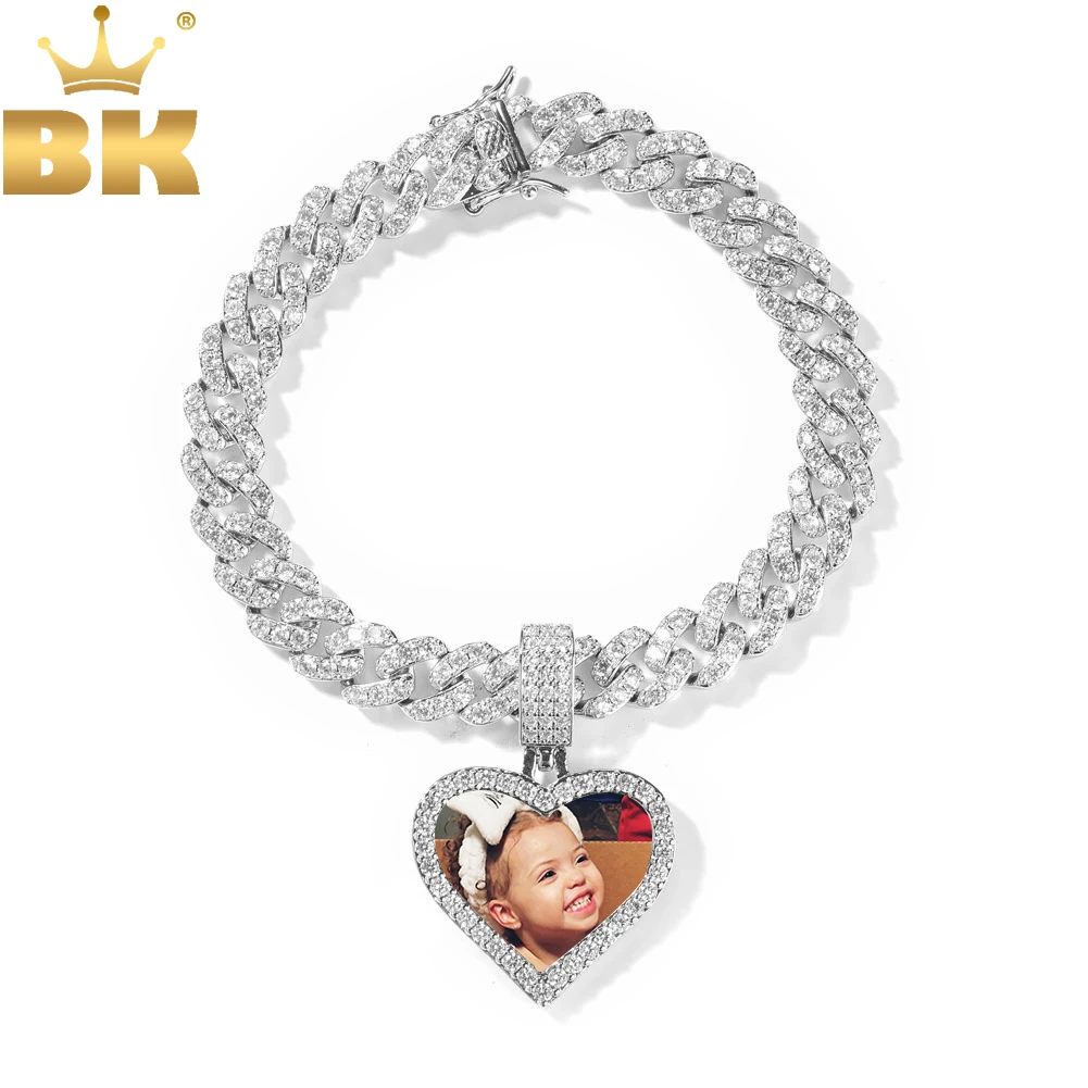 

THE BLING KING DIY Mini Heart Photo Miami Cuban Bracelet Iced Out Cubic Zirconia Hiphop Jewelry Family Lover's Memory Gift