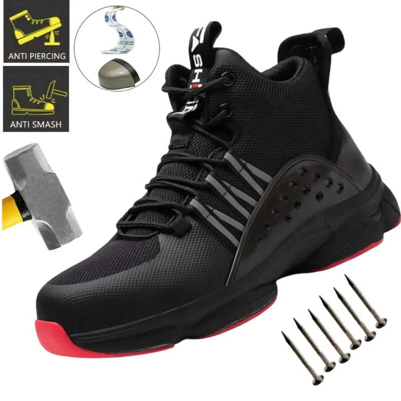

Men's Work Safety Shoes Anti puncture Steel Toe Work Sneakers for Men Outdoor Sneakers Lace-up Anti-smash Protective Boots