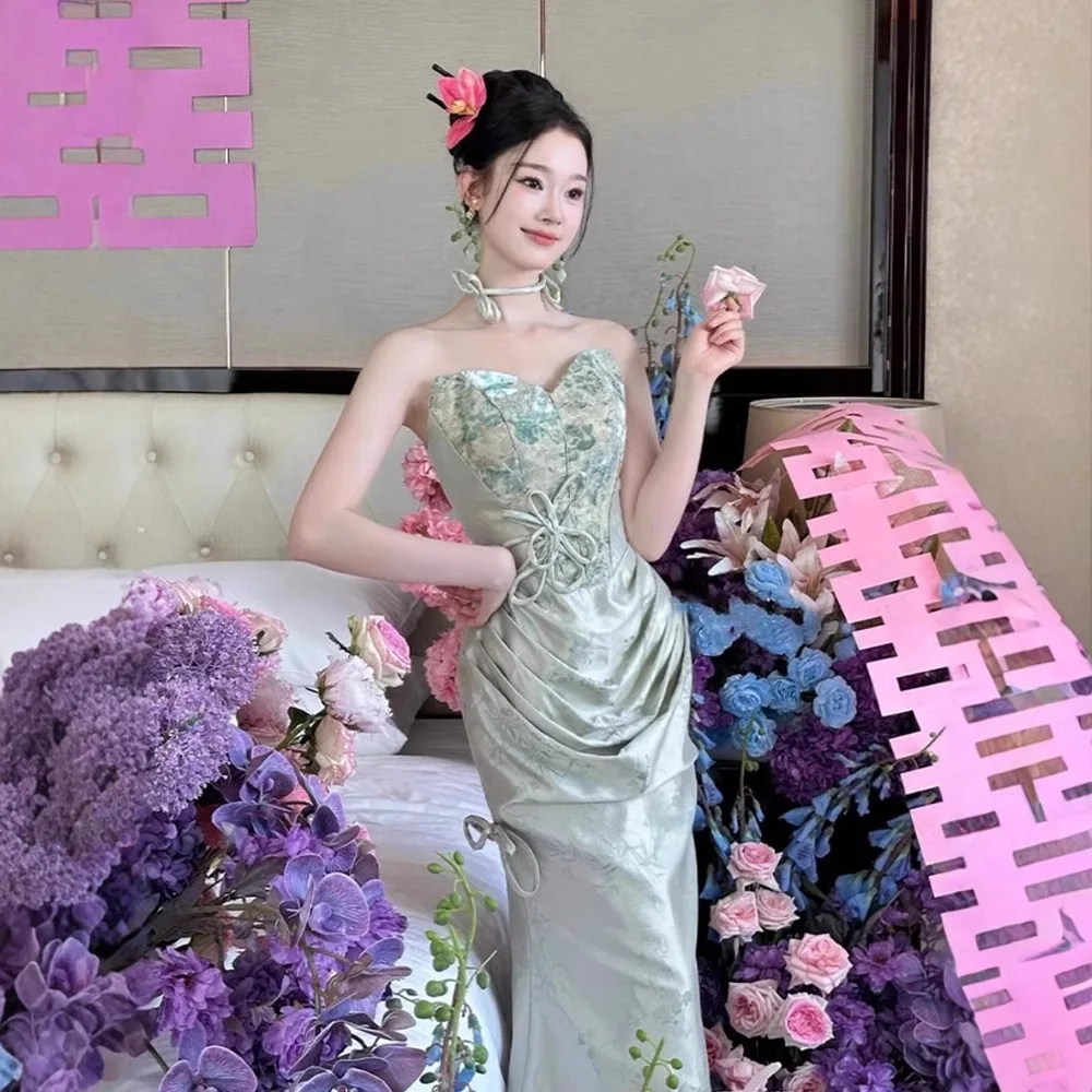 

Новое женское платье в китайском стиле: утренний халат, топ-бюстье, для помолвки, торжеств, банкетов, элегантное вечернее платье для ведущей, юбка