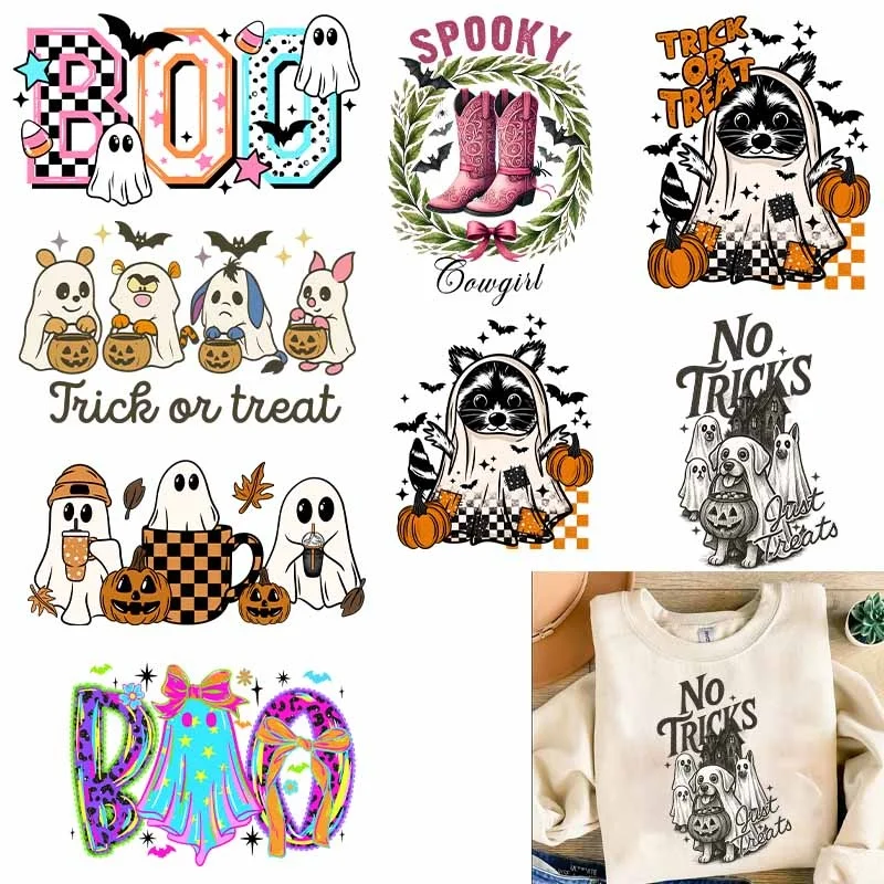 

New Halloween Animals Iron On Heat Transfer Stickers For Clothes DTF Pinted Vinyl Thermal Appliques Washable T-Shirt Decal