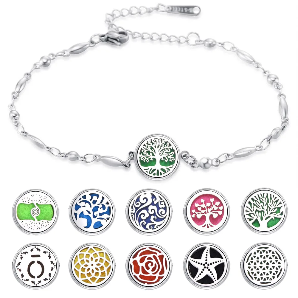 2025 NewPerfume Bracelet 12mm Essential Oil Diffuser Aromatherapy Locket Bracelet Tree of Life 316L Stanless Steel Diffuser