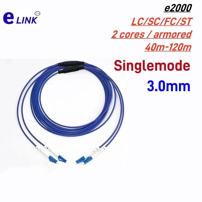 

Armored optical Patch Cord 2 cores singlemode 40M50M60M70M80M100m120m 2C SC LC FC SCAPC E2000 SM cable ftth jumper 2 fibers blue