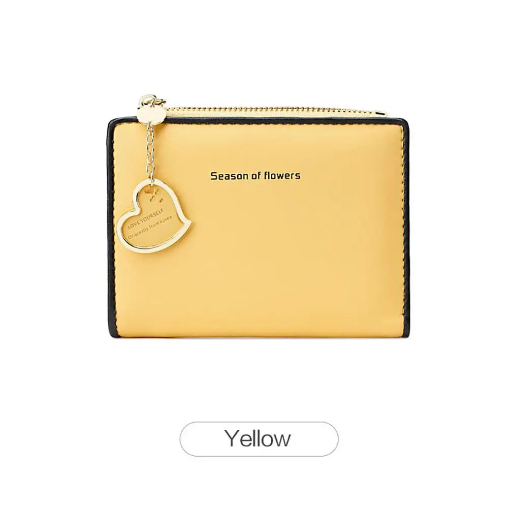 Portable Love Pendant Small Wallet Double Fold Ultra Thin Card Holders ID Bag Women