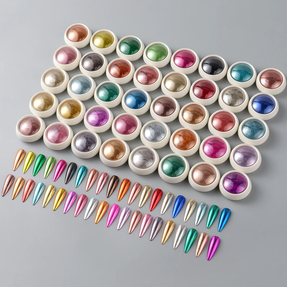 40 個メタリッククロームネイルパウダーマジックミラー効果グリッターダストカラフルな摩擦顔料フレーク Y2K マニキュア装飾セット