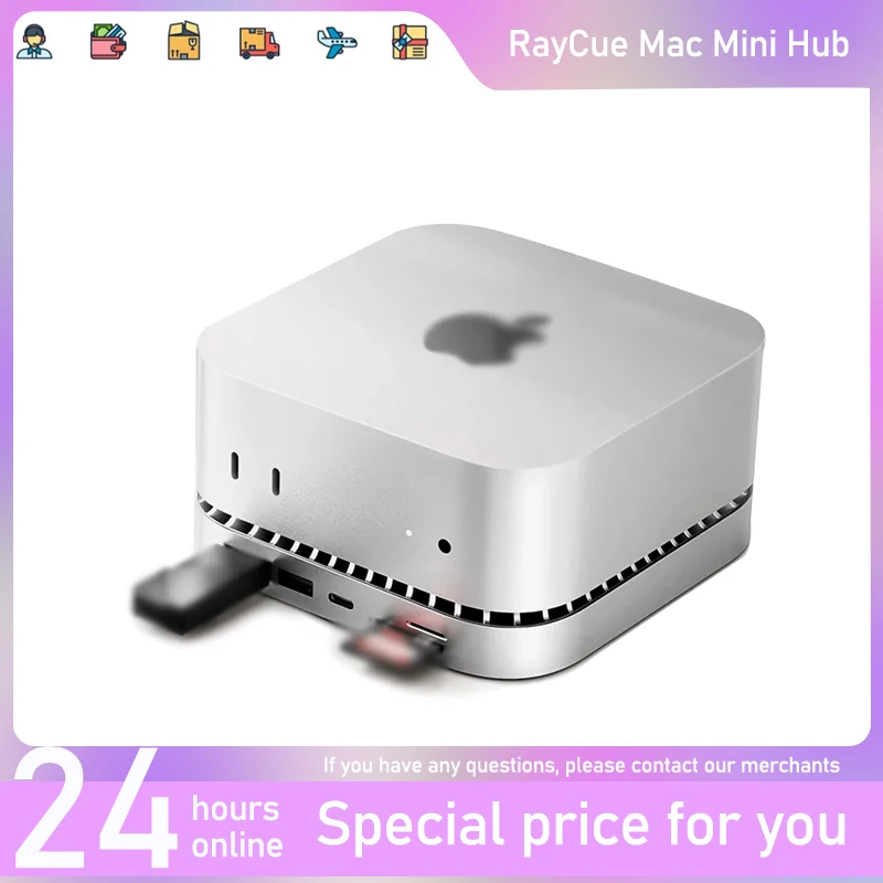 New RayCue M4 / 2024 Mac Mini Hub & Stand with NVMe / M.2 SATA SSD
