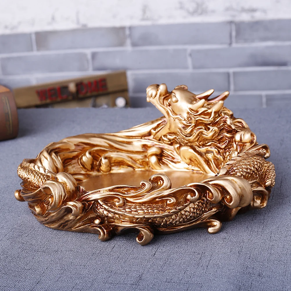 

Crafts Dragon Shape Ashtray Office Creative Holder Golden Resin Adornment Container
