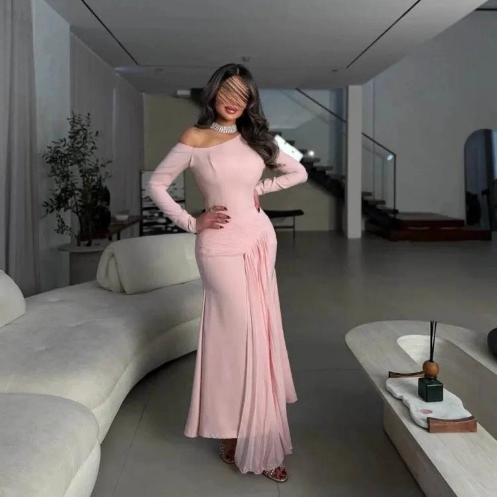 

Customized Exquisite Long Sleeve Evening Dress Charming Mermaid Prom Dress Elegant Satin Zipper Party Gown вечерне