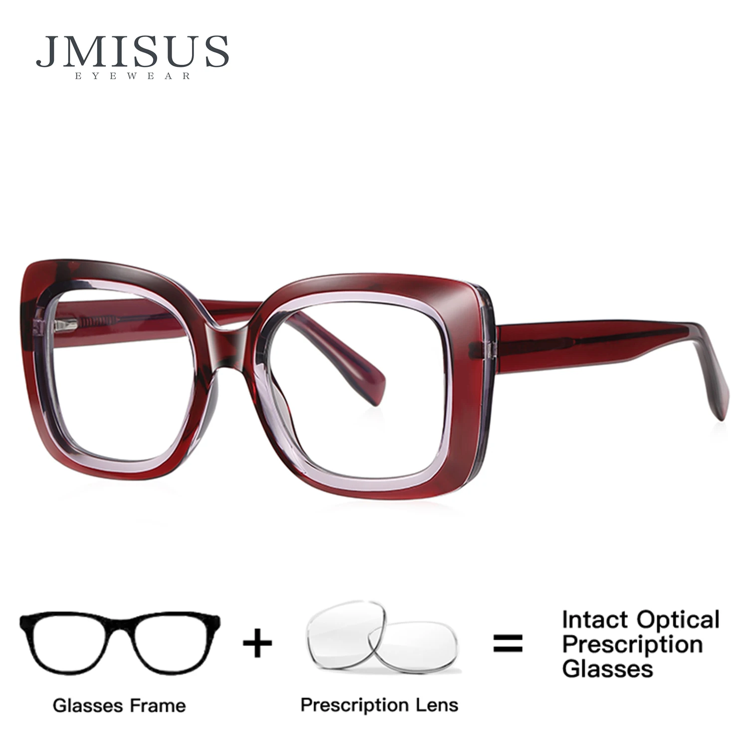 

JMISUS Retro Chic Square Prescription Eyewear Women Handmade Acetate Thick Rectangle Blue Light Blocking Optical Eyewear