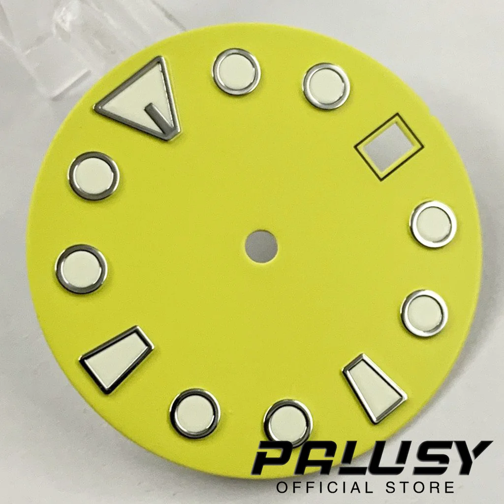 28.5mm NH35 Red Yellow Black Watch Dial Green Luminous Watch Faces For NH35A 4R35 Movement Fit 3 O'clock 3.8O'clock Case Crown